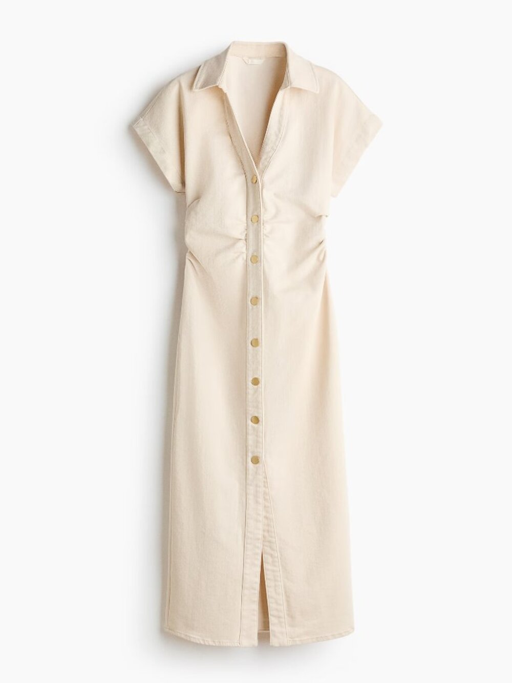 H&M Cream Short-Sleeved Denim Dress